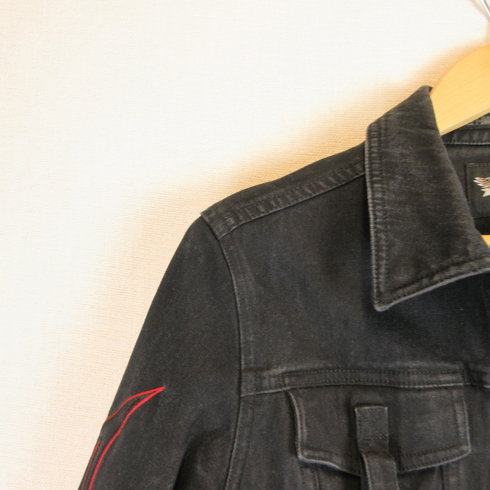 Harley Davidson Black Cotton Denim Jacket Size M Embroidered - Picture 3 of 11